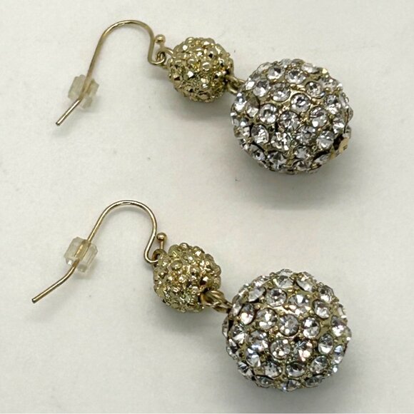 Estate Jewelry - Glass Crystals Ball Pierced Earrings Dangle Gold-Tone Prom Disco Boho Chic